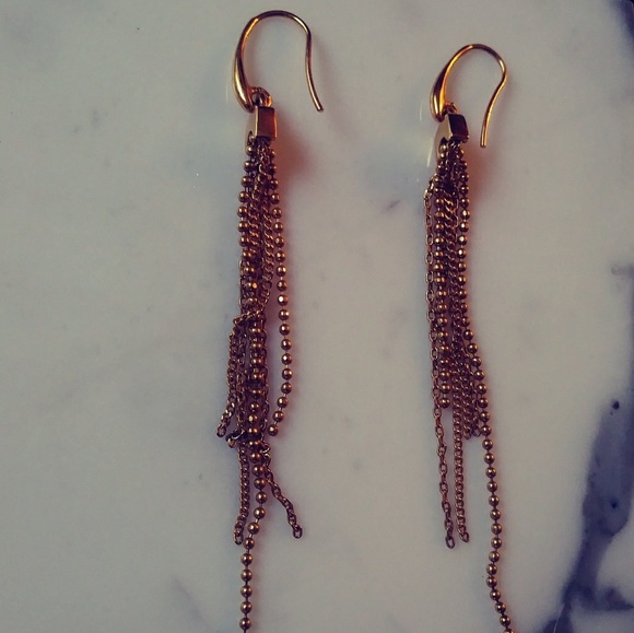 DVF Gold Ball Chain Tassel Long Drop Earrings - Picture 3 of 8